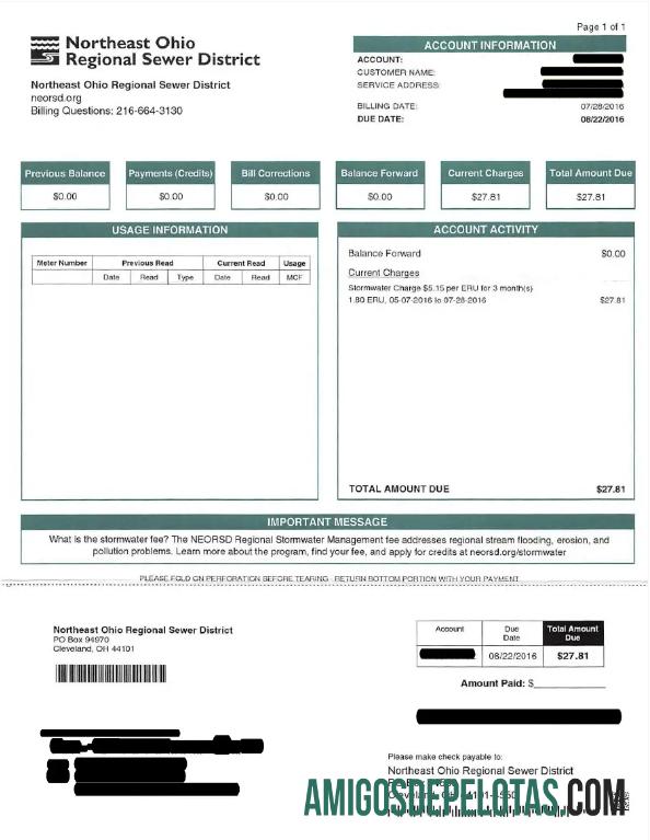 Em branco EUA NRTHEAST OHIO REGIONAL ESWER DISTRICT Palavra de projeto de lei de serviços públicos e modelo PDF